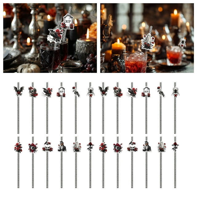BKER Paille en Papier Gothique Thème Halloween Jetable Décorative