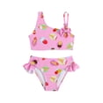 thumbnail image 3 of Swimsuit for Girls Kids Two Piece Swimsuit Ice Cream Print Asymmetric Straps Bow Detail Top with Bottoms Girls Bathing Suits Size 4-5Y, 3 of 9