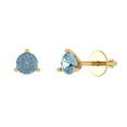 thumbnail image 2 of 1 Ct Round Cut Studs Blue Natural Aquamarine 18K Yellow Solid Solid Gold Everyday Dainty Earrings Screw Back, 2 of 7