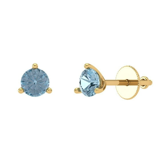 1 ct Screw-Back Stud Earrings for Women | 5mm Round Cut Natural Sky Blue Topaz | 18K Yellow Gold