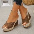 thumbnail image 3 of Rokment Cotton Linen Espadrilles Platform Wedge Sandals for Women 2026 Summer Beach Trendy Casual Peep Toe Extra Chunky Heeled Slip on Slides Backless Dressy Slippers Brown Size 7, 3 of 7