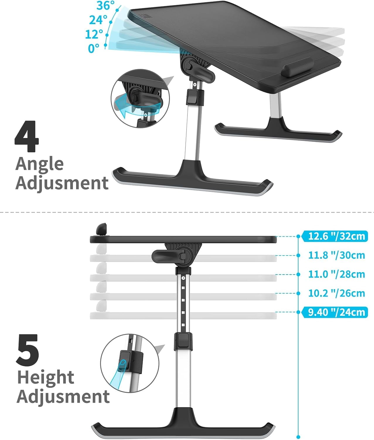 Leather Lap Desk Laptop Bed Tray Table, Adjustable Laptop Stand for Bed, Portable Lightweight Standing Desk for Writing Eating Reading Couch Sofa Floor for Adults Kids (20.5"*11.8",Gray)