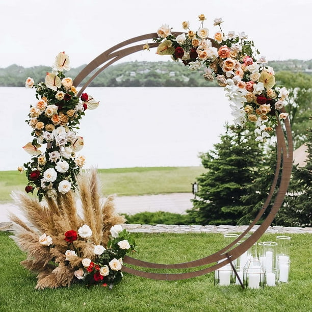 Efavormart 8ft Natural Brown Wood DIY Round Wedding Arch Backdrop Stand ...