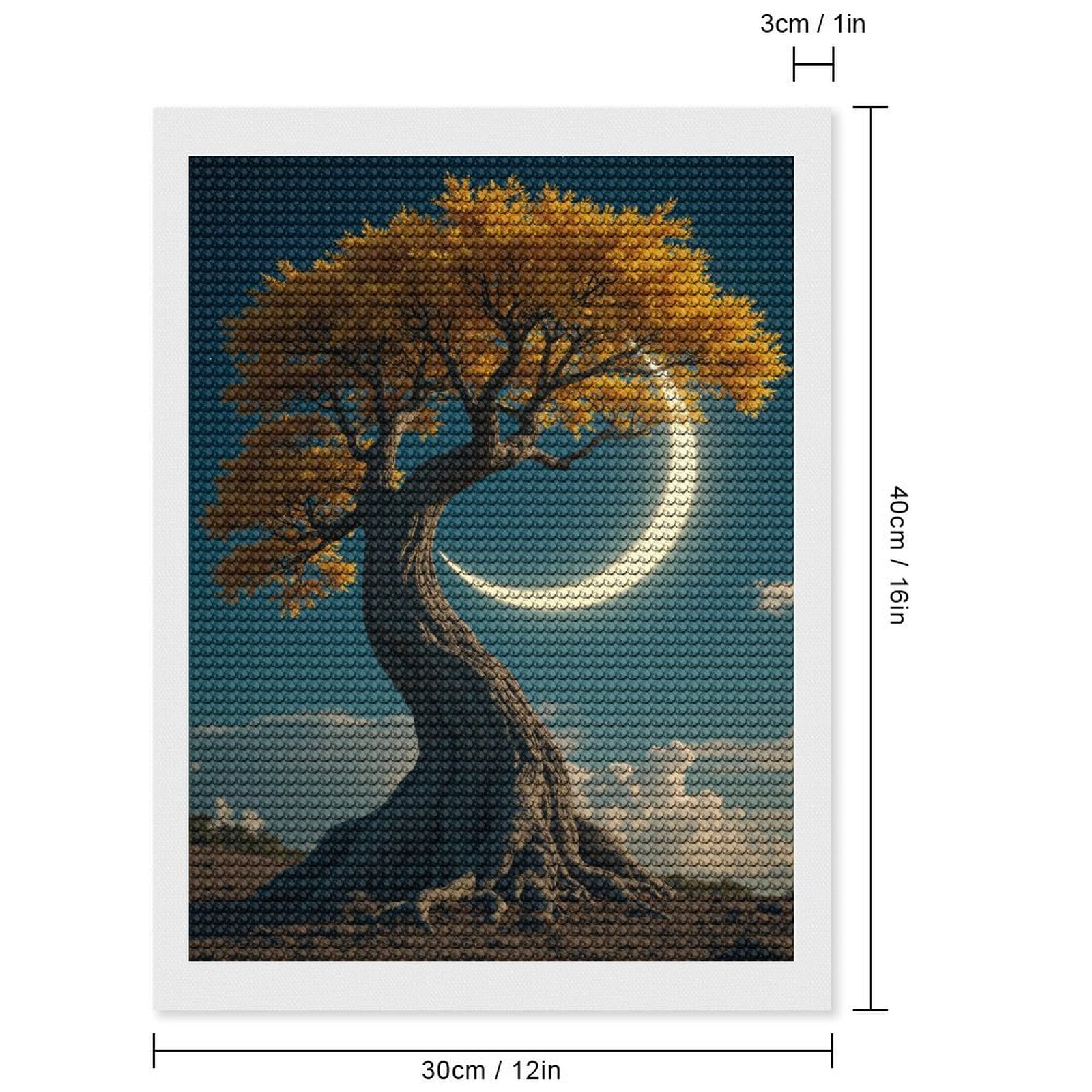 Diamond Art Kits for Adults, Golden Tree Crescent Moon Sky 5D Diamond Painting Kits for Adults Beginners, DIY Full Drill Diamond Painting, Gem Art and Crafts 12x16