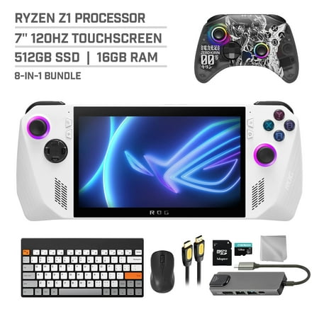 ASUS ROG Ally 512GB Gaming Handheld 7-inch Touchscreen 120Hz FHD 1080p AMD Ryzen Z1 Processor, Mytrix Zero-Kirin Wireless Pro Controller, Hub, 128GB MicroSD, Keyboard & Mouse, 8 in 1 Bundle