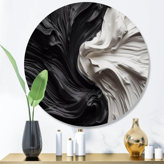 Designart "Marbled Dreamscape Black and White V" Modern Geometric Metal Round Wall Art Prints