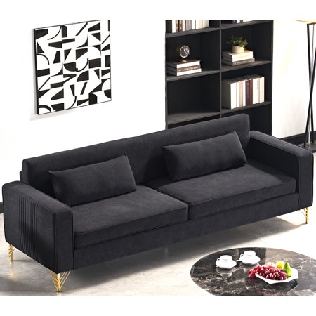 Black Velvet 3 Seater For Living Room, With Classic Modern Appeal, Spacious & Comfortable, Effortless To Maintain 85.8" Room Couch, Flair, Soft Cozy, Maintenance Routine