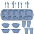 thumbnail image 1 of Nvzi 24Pcs Wheat Straw Dinnerware Cutlery Sets, Divided Plates Unbreakable Bowl Microwave Dishwasher Safe Tableware Cutlery -Blue, 1 of 4