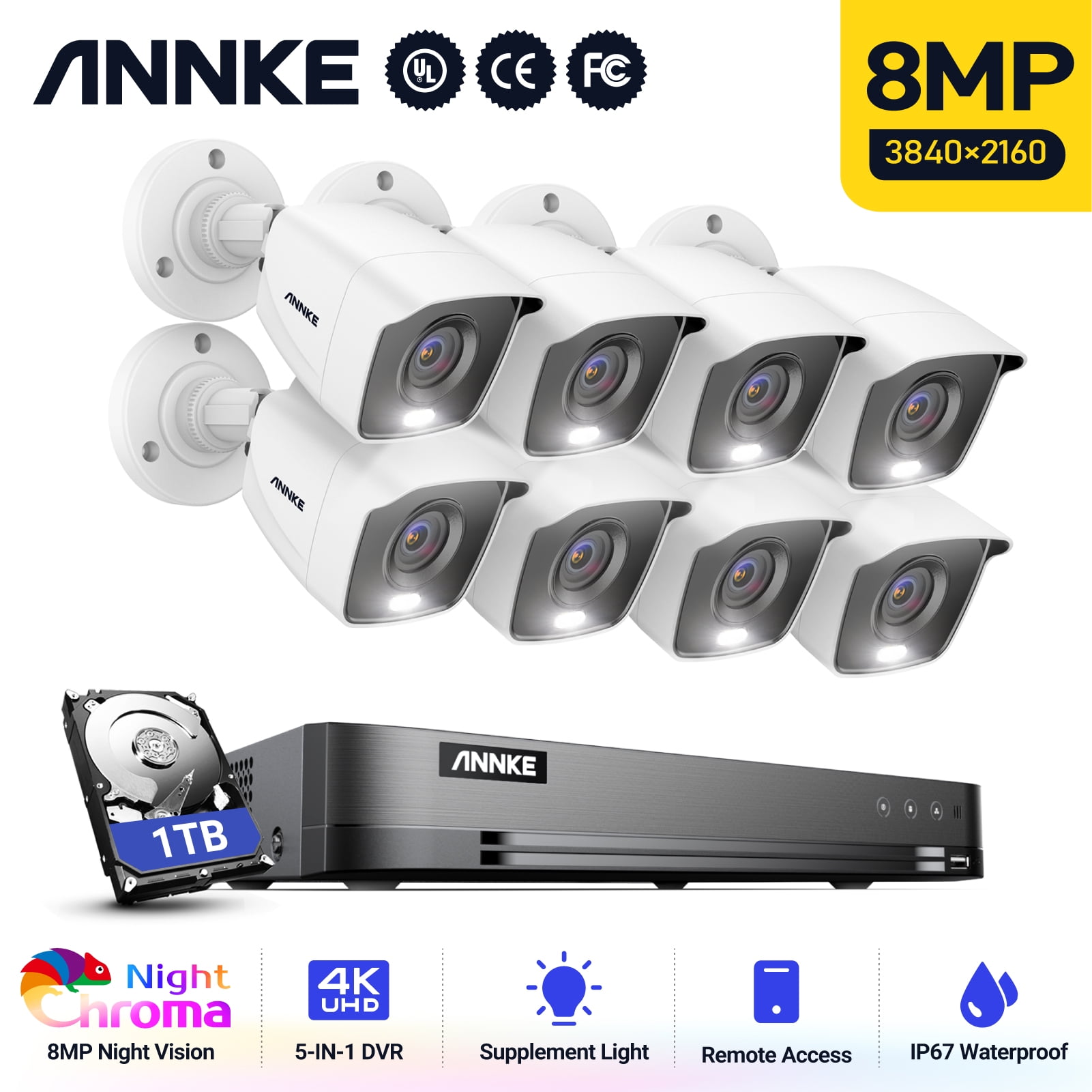 ANNKE ANNKE 4K 8CH CCTV System Colour Night Vision AI Human Detection 4000K Light IP67 