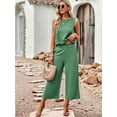 thumbnail image 3 of Women'S Summer 2 Piece Outfits Set Round Neck Sleeveless Tank Crop Top Wide Leg Pants Set with Pockets Green M, 3 of 8
