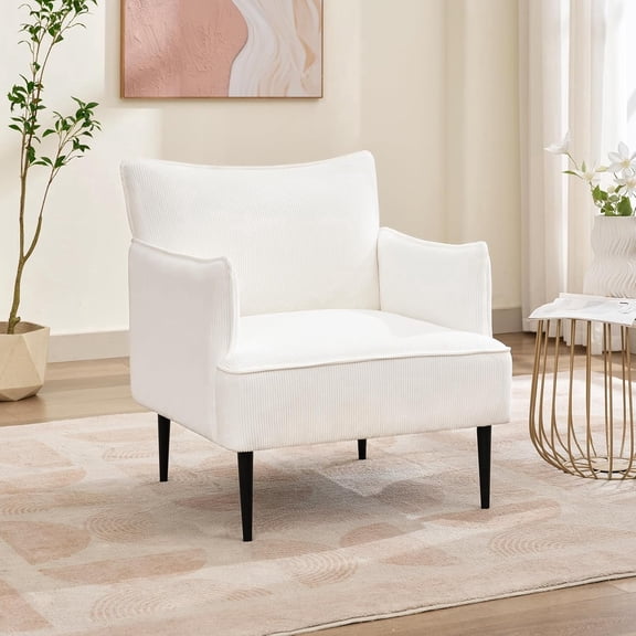Modern Mid-Century Accent Armchair, Linen Fabric Upholstered Reading Chair with Arms for Living Room/Bedroom/Office