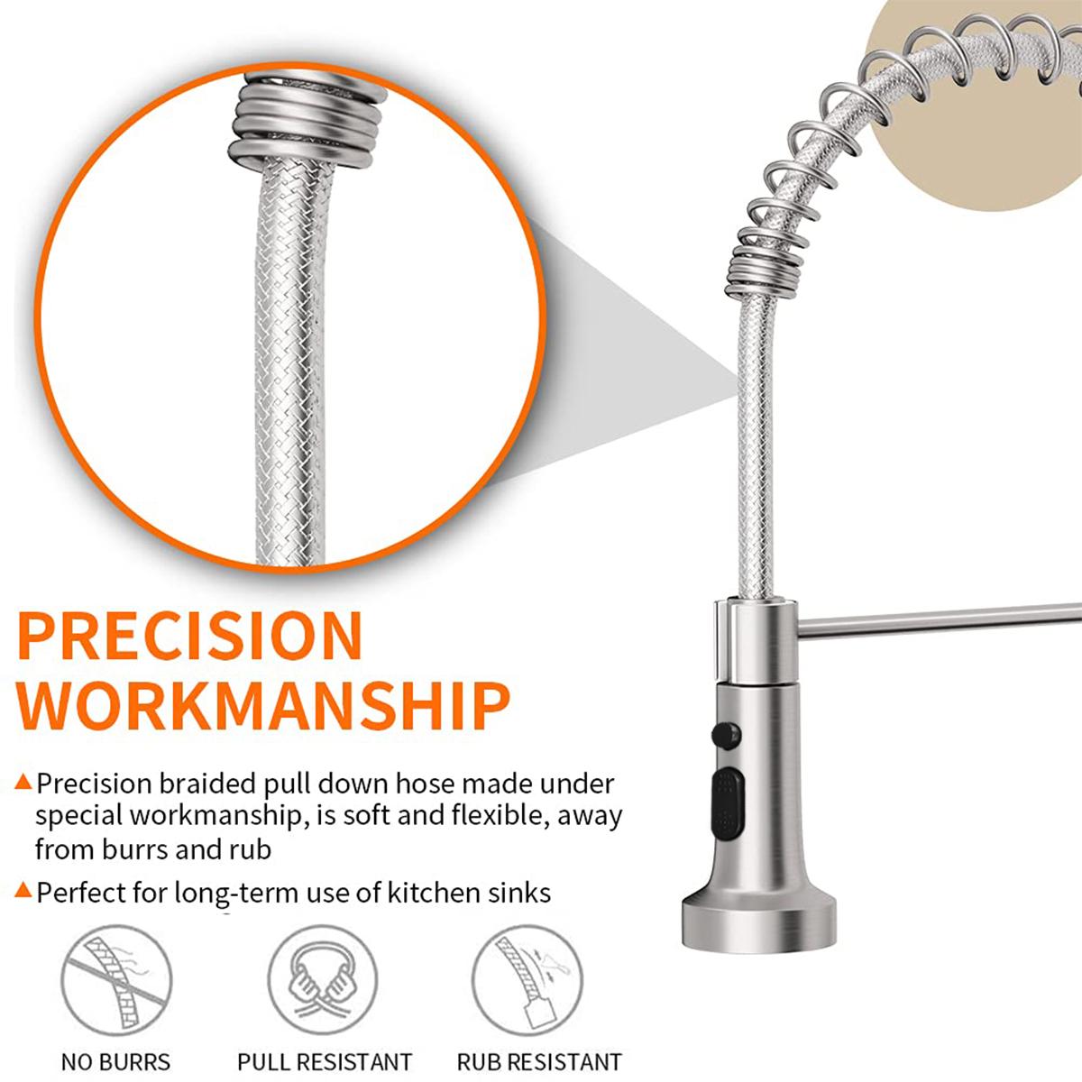 WeluvFit Kitchen Faucet with Pull Down Sprayer, Dual Function Sprayhead in Stainless Steel Finish