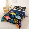 thumbnail image 2 of jejeloiu Watercolor Cartoon Fish Full Size Comforter Sets,Colorful Ocean Coral Bedding Comforter Set For Boys,Black Multicolor,Navy Blue Reversible,3-Piece,1 Comforter and 2 Pillowcases, 2 of 7