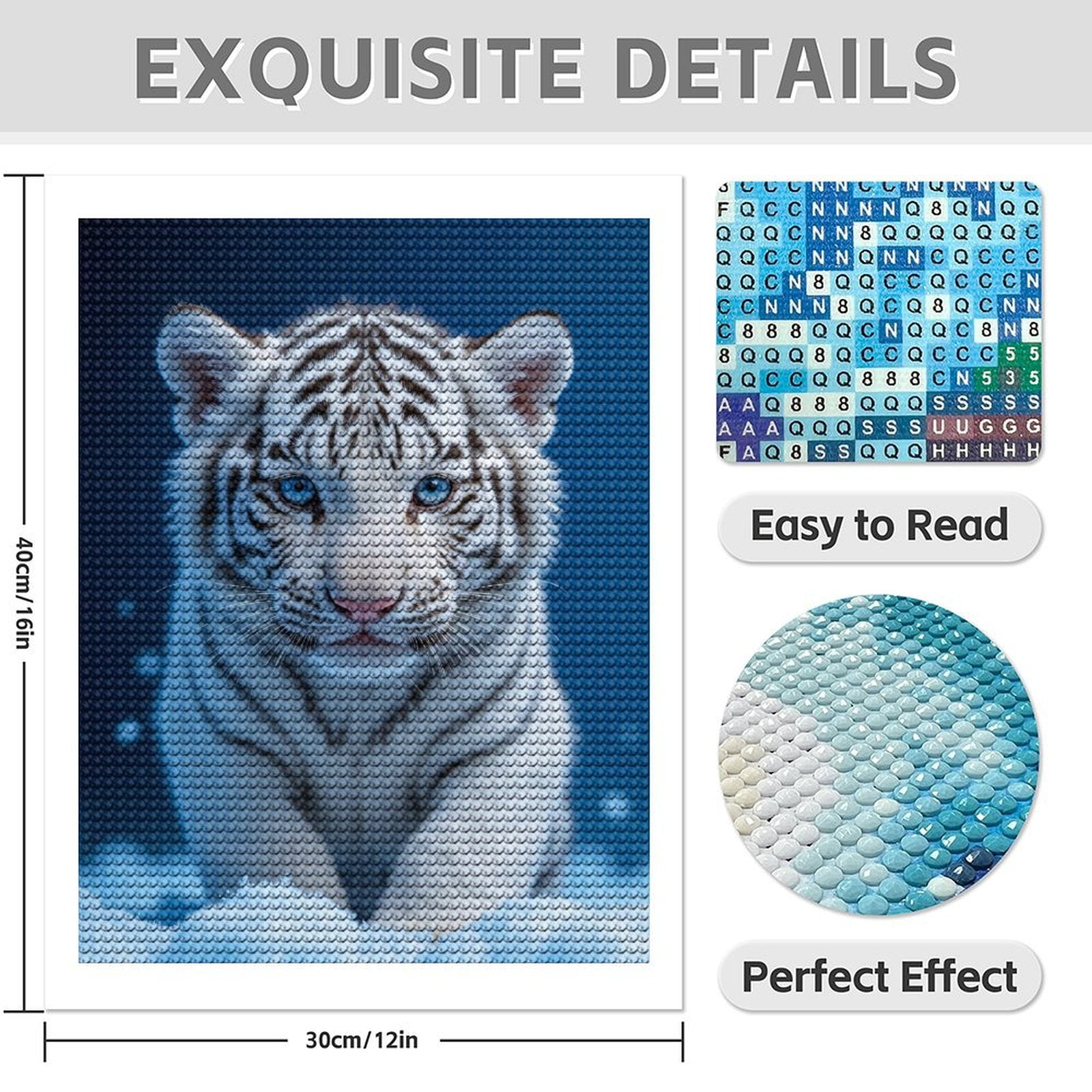 Diamond Art Kits for Adults - 5d Blue Eyed White Tiger In Snow Diamond Painting for Adults, Diamond Art for Adults Beginners, Diamond Painting Kits for Adults for Home Wall Decor