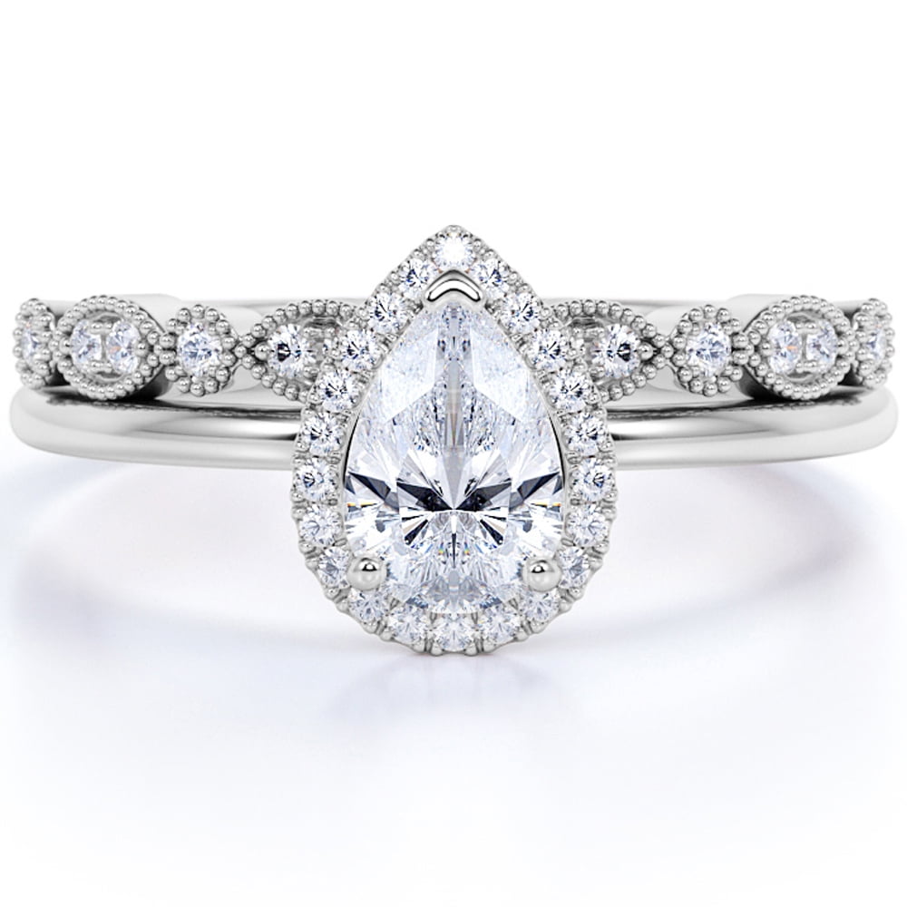 Plons burgemeester Samenwerken met Affordable 1.25 Carat Pear cut Moissanite Antique Wedding Ring Set in 18k  White Gold Over Silver - Walmart.com