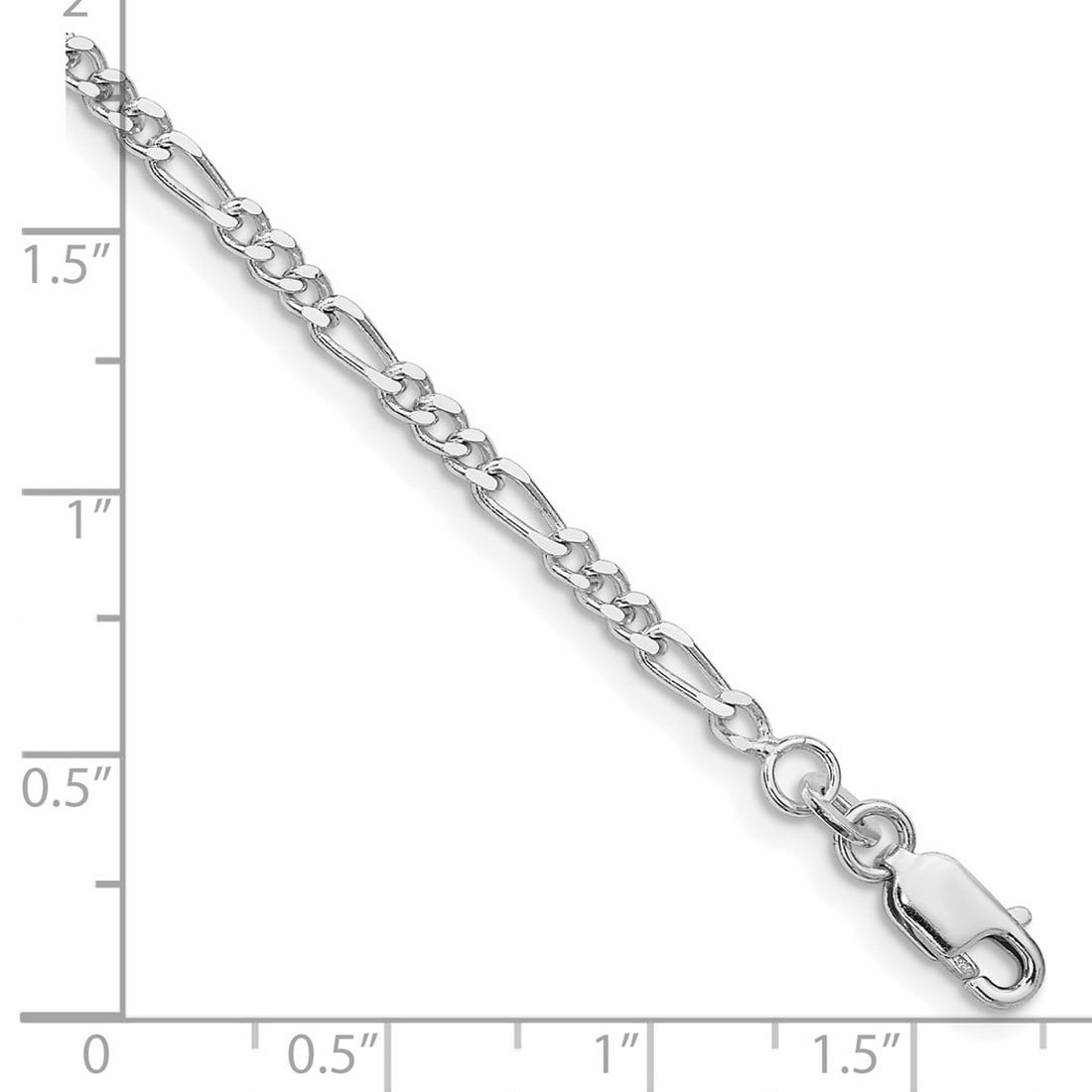 925 Sterling Silver Rhodium Plated 2.5mm Figaro Chain Anklet 9 Inch Anklet for Women and Men