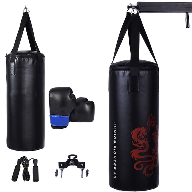 Costway Saco de boxeo para niños, juego de boxeo, pelota de kickball, guantes, cuerda para saltar, gancho para niños.