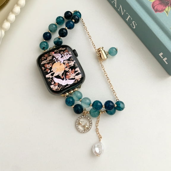 TECH CIRCLE Beaded Band for Apple Watch 38mm 40mm 41mm, Fashion Bling Handmade Agate Pearl Bracelet Strap Women Wristband Replacement for iWatch Series 9 8 7 6 SE 5 4 3 2 1,Blue
