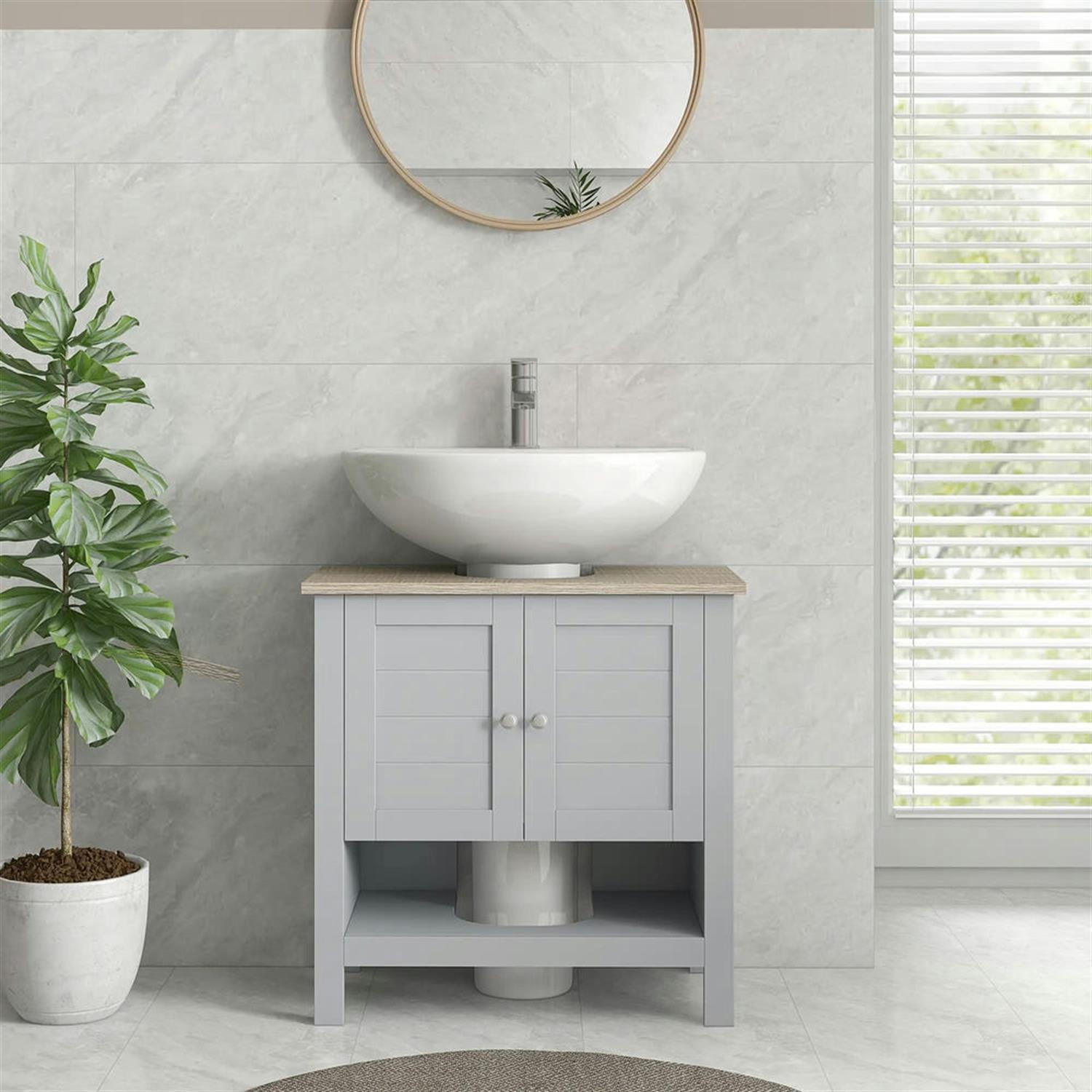 Demi Bonn 23" Bathroom Vanity with Open Bottom Shelf, U-Shape Cut-Out and Adjustable Shelf, Pedestal Sink 2-Door Cabinet, Under Sink Cabinet, Gray