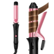 2-in-1 Curling Iron & Hair Straightener, 1" Ceramic Curling Wand, Dual Voltage Travel Hair Styler with 30s Fast Heating, 1h Auto-off, Pink & Black