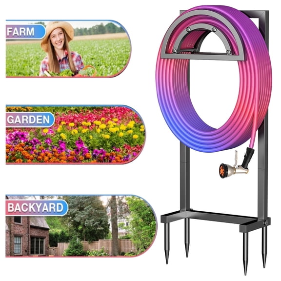OLV Garden Hose Holder Outdoor Freestanding Heavy Duty Water Hose Metal Storage Stand Hanger Rack,4 Anchor Points