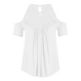 thumbnail image 5 of gakvbuo Cold Shoulder Shirts For Women Summer Tops Dressy Casual Lace Scoop Neck Short Sleeve Flowy Tunics Blouses, 5 of 6