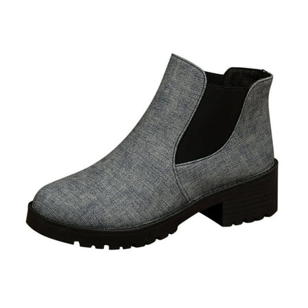 

Ediodpoh Women s Autumn And Winter Fashion Round Head Washed Denim Ankle Boots Casual Comfort Boots Woman Shoes Grey 8