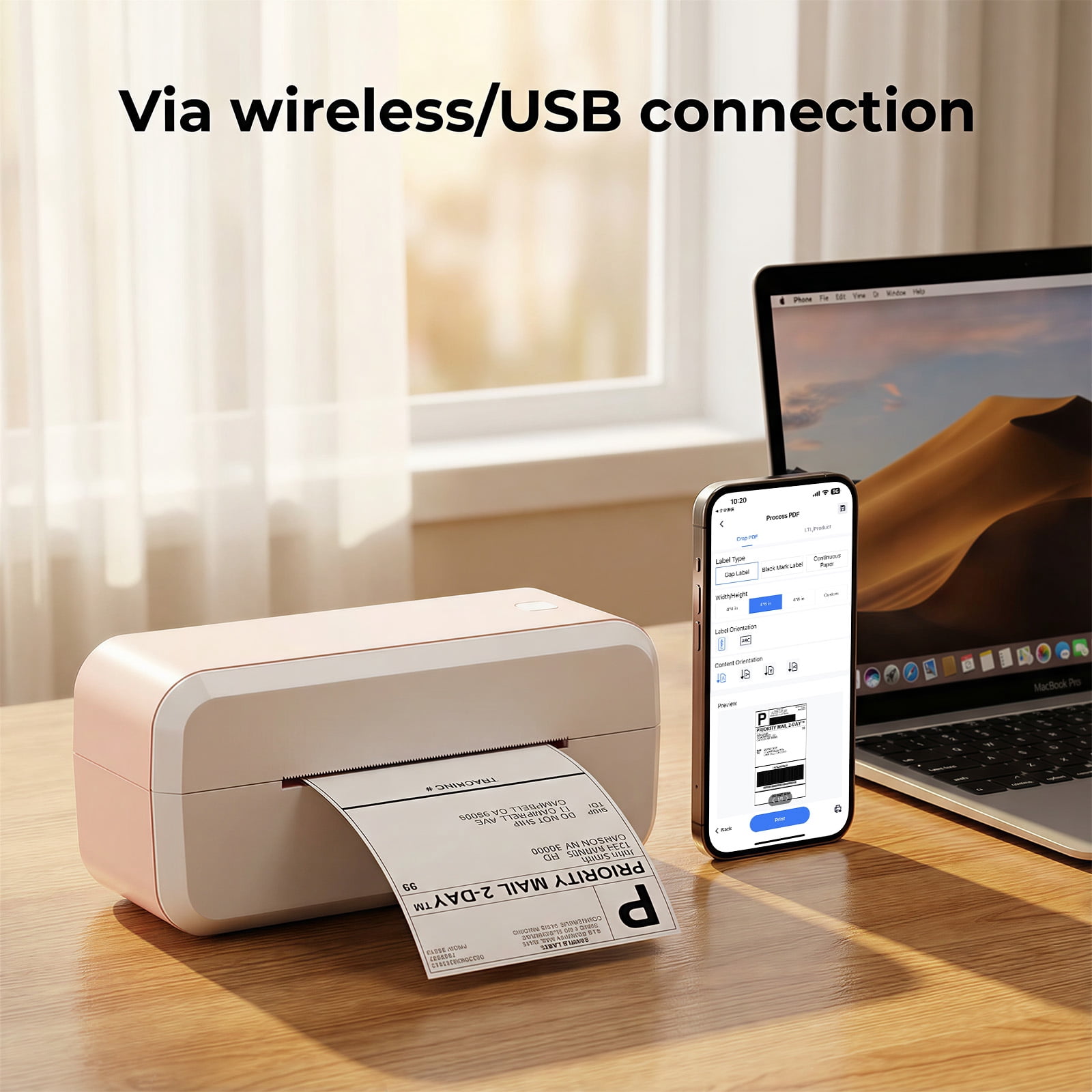 Phomemo Bluetooth Thermal Shipping Label Printer, 4x6 Wireless Label Printer for Shipping Packages, Compatible Android, iOS, Mac OS, and Windows, Widely Used for Amazon, Ebay, Shopify, Etsy, USPSPink