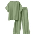 thumbnail image 6 of Zynoxe 2 Piece Sets for Women Going Out Trendy V Neck Button Down Top Elastic Waist Lace Pants Suit Soft Breathable Cotton Linen Womens Lounge Set Casual Loose Solid Color Summer Outfits 2XL, 6 of 10