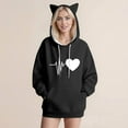 thumbnail image 4 of CheerKidz Women Casual Long Sleeve Hooded Sweatshirt Loose Fit Streetwear Fashion Top for Daily Party Wear Soft Lightweight Pullover with Cat Ears Print(Black#2,2XL), 4 of 4