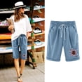 thumbnail image 4 of Mujeres Pantalones Cortos Casual Estampado Elástico de la Cintura Medio Pantalones Cortos, Casual con Bolsillos para el Uso Diario, 4 of 6