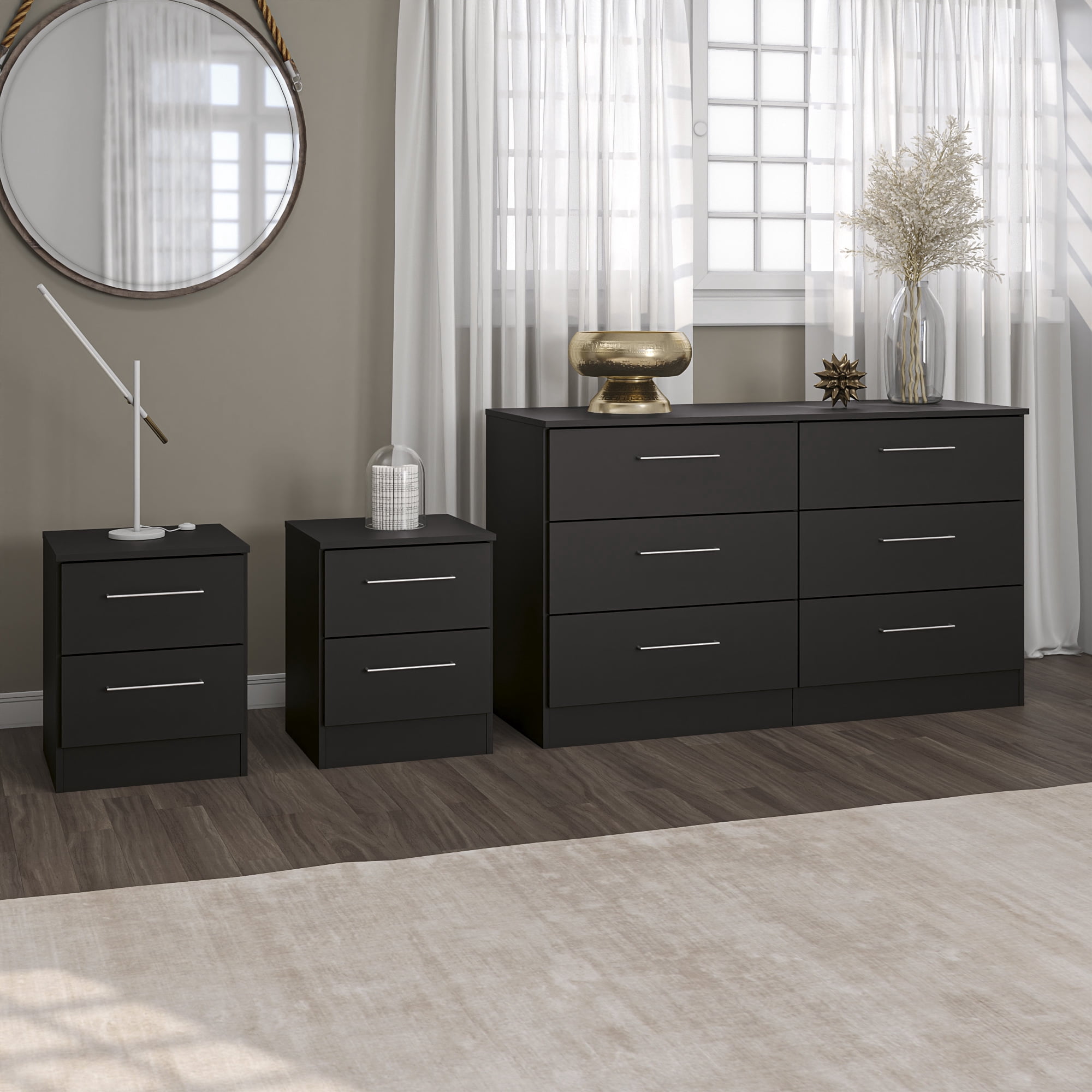 Kappesberg Foster Black 3-Piece Modern Dresser and Nightstand Bedroom Set