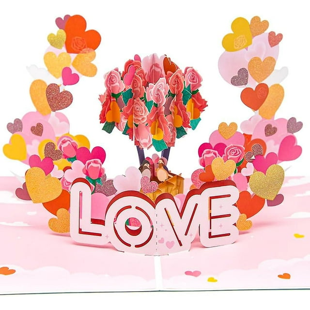 Tarjeta emergente de aniversario de corazón de amor TANGJMXG 3D globos aerostáticos rosas románticas