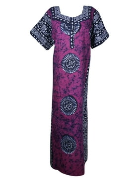 Mogul Women Cotton Nightwear Caftan Dress Pink Printed Cap Sleeves Summer Comfy Nightgown Sleepwear House Dress XL