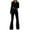Black, variant on Oplxuo Womens 2 Piece Outfits Ribbed Knit Matching Lounge Sets Long Sleeve Collar V Neck Crop Top Flare Pants Tracksuits