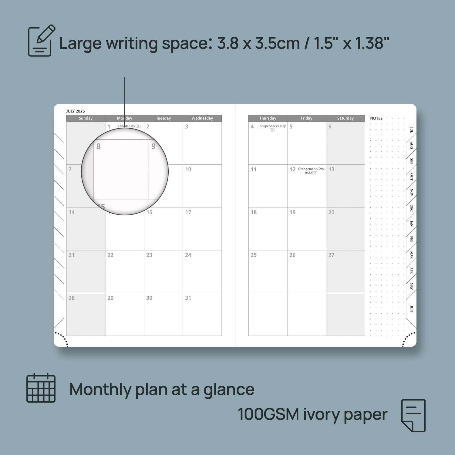 POPRUN Planner 2025, 6.5" x 8.5" Weekly Planners & Appointment Books, Leather Soft Cover with Monthly Tabs, Inner Pocket, 100GSM Thick Paper - Cerulean Blue