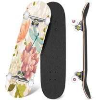 31'' Complete Skateboard 7 Layer Canadian Maple Double Kick Deck Skateboards floral bird flower clip art Skate Board for Beginner Adult Gifts
