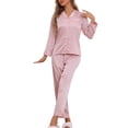 thumbnail image 2 of INSPIRE CHIC Women's Pajamas Set Long Sleeve Button Down Notched Collar Soft Casual Sleepwear Lounge Sets XS Pink, 2 of 6