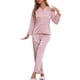 thumbnail image 2 of Conjunto de pijamas para mujeres INSPIRE CHIC de manga larga, con botones, cuello de muesca, suave y casual, ropa de dormir y conjuntos de lounge L Rosa, 2 of 6