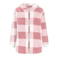thumbnail image 4 of Arlun Womens Christmas Plaid Sherpa Coats Casual Loose Soft Cozy Long Sleeved Hooded Jackets Winter Thermal Fuzzy Cardigan Overcoats with Pockets for Cold Weather Pink M, 4 of 6
