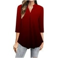 thumbnail image 2 of Chiccall 3/4 Sleeve Shirts for Women Summer Printed V Neck Blouse Fashion Loose Tunic Top Wine XXL, 2 of 5