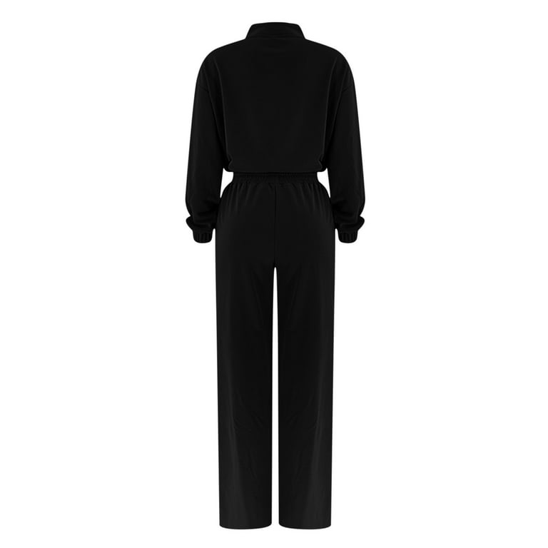 REORIAFEE Outfits for Women 2 Piece Sets Sexy Zipper Drawstring Pants Suit  Black L 