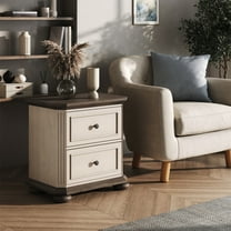 BELLEZE 24" End Table Farmhouse Nightstand with 2 Drawers, Rustic Wooden Bedside Storage Cabinet for Bedroom or Living Room, Antique White
