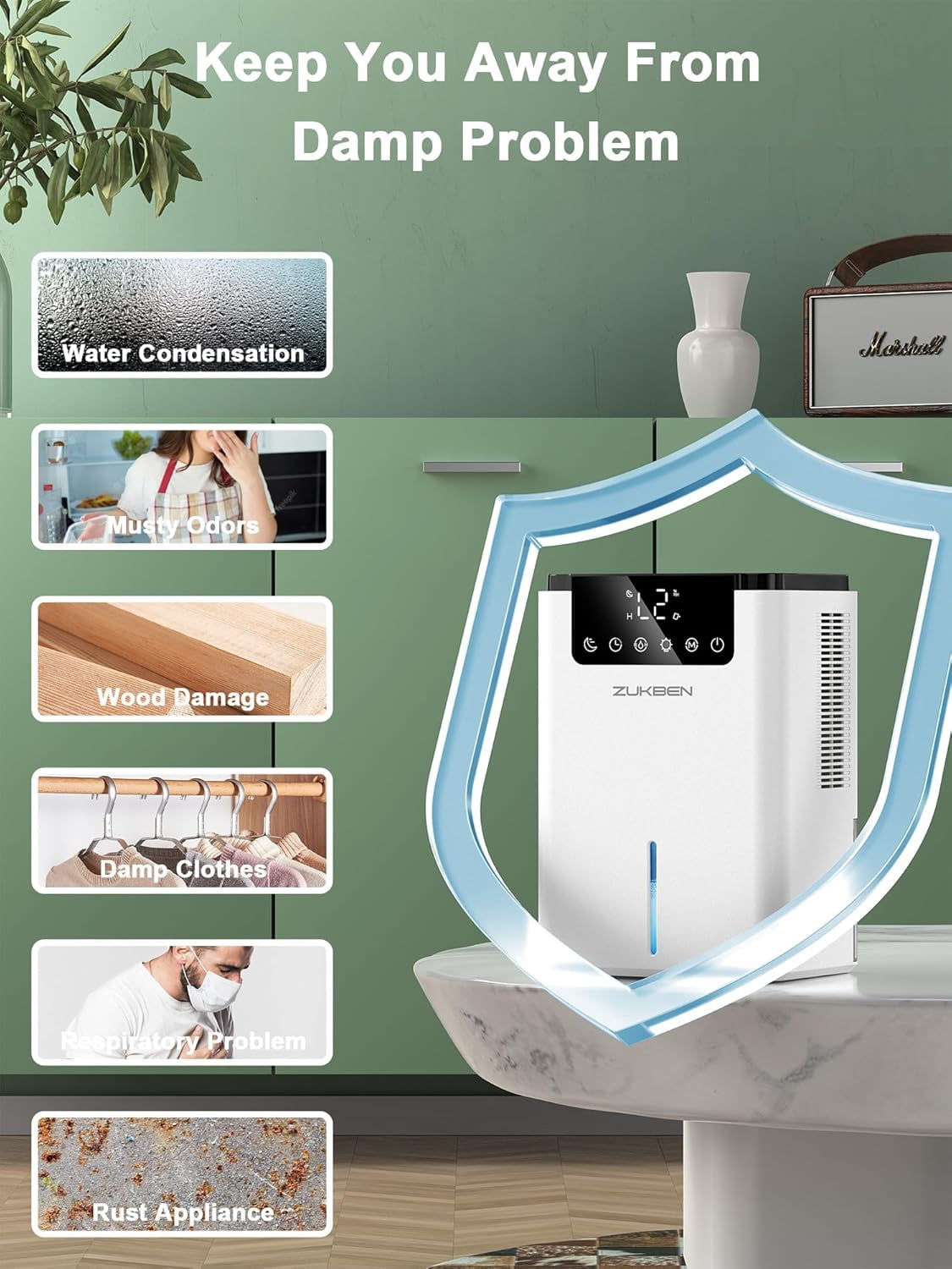 Dehumidifier,75 OZ Water Tank (500 sq.ft) Dehumidifiers for Home,Quiet Dehumidifier Bathroom Bedroom Basement RV with 12H Timer,Auto Shut Off,7 Colors LED Light,Sleep Modes(2200ML)