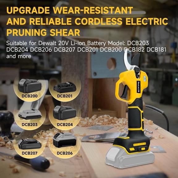 Cordless Electric Pruning Shears for DeWalt 20V Battery, Brushless Tree Pruner with LCD Display & SK5 Blades, Adjustable Cutting Dia. 0.8-1.2 Inch for Gardening and Tree Trimming (Tool Only)
