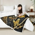 thumbnail image 4 of Manfei Gold Black Rose Throw Blanket for Couch 90x90 for Girls Women, Bohemian Damask Pearl Plush Blanket, Butterfly Fleece Throw, Lightweight Room Decorative, 4 of 8