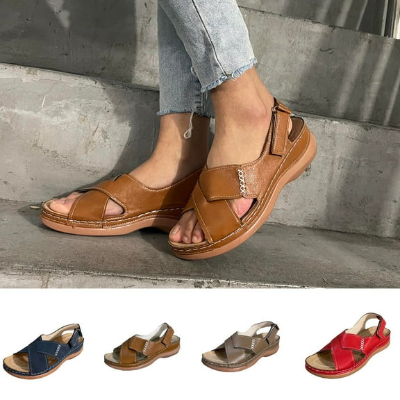 Miluxas Women's Arch Support Sandals Orthotic Comfortable Walking Sandals Lightweight Athletic Outdoor Hiking Shoes Red 9.5(43)