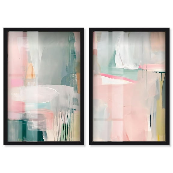 Pastel Boho Minimalist Pair Set Shadowbox Blue Wall Art by Art Remedy, Black Frame, 10 x 15