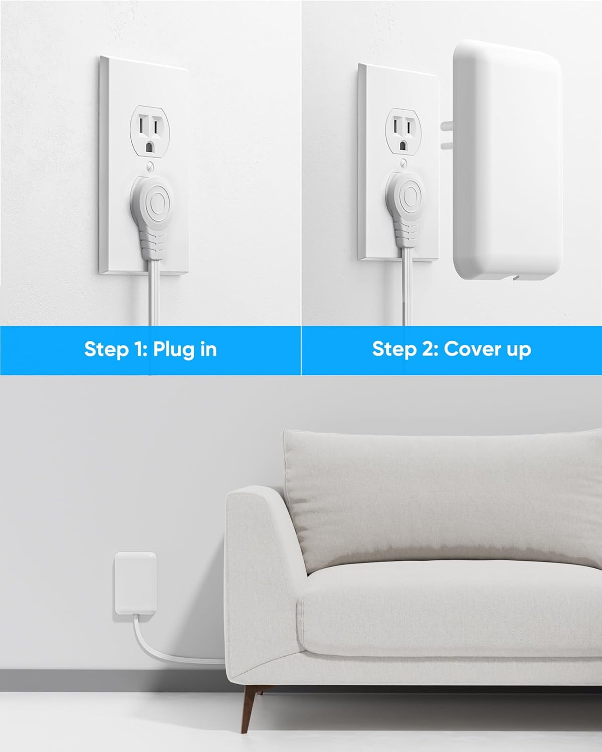 Flat Extension Cord with Outlet Cover, Flat Plug Power Strip with 6 Outlets and 3  Ports, 2000 Joules Surge Protector, 3 FT Cord  Outlet Extender for Tight Spaces
