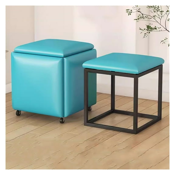 5 in 1 Seating Cube with Swivel Casters,Leather Stackable Sofa Chair Stool Nesting Ottoman Stool Movable Footstool Dressing Chair for Living Room